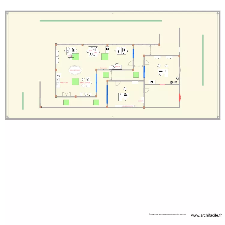 Implantation dans studio sans cote. Plan de 