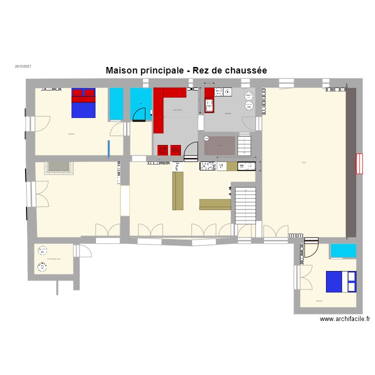 La  plaine  Rez de chaussée portes fenetres cuisine. Plan de 0 pièce et 0 m2