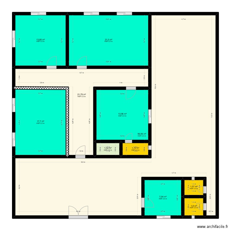 KhdT. Plan de 11 pièces et 199 m2