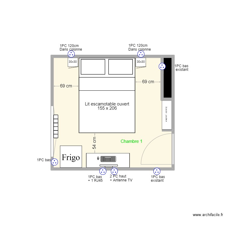 Chambre 1 Coloque. Plan de 0 pièce et 0 m2