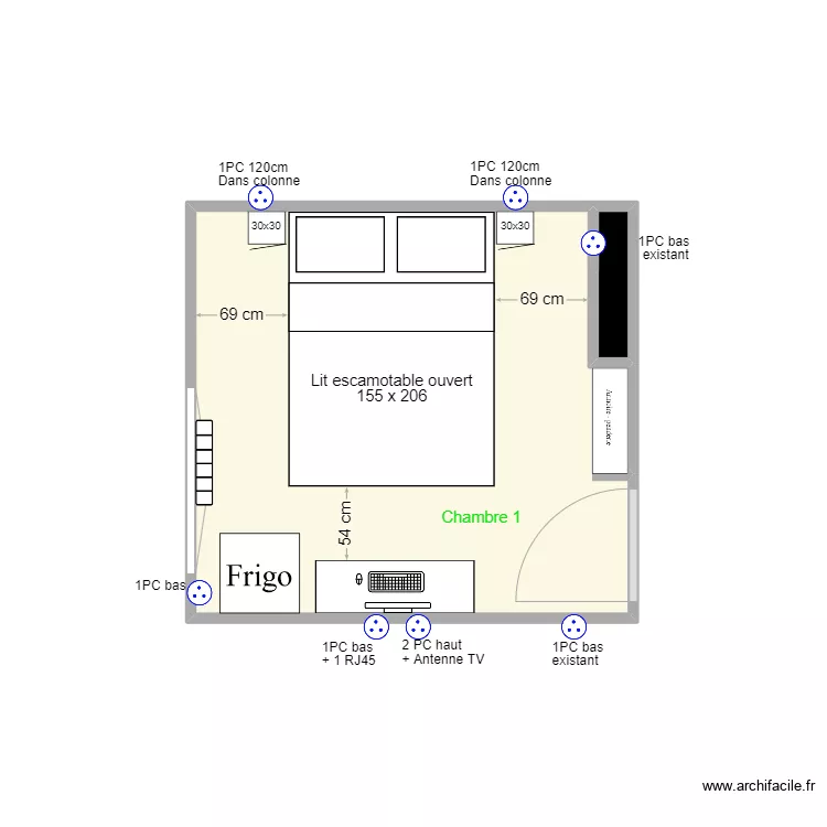 Chambre 1 Coloque. Plan de 