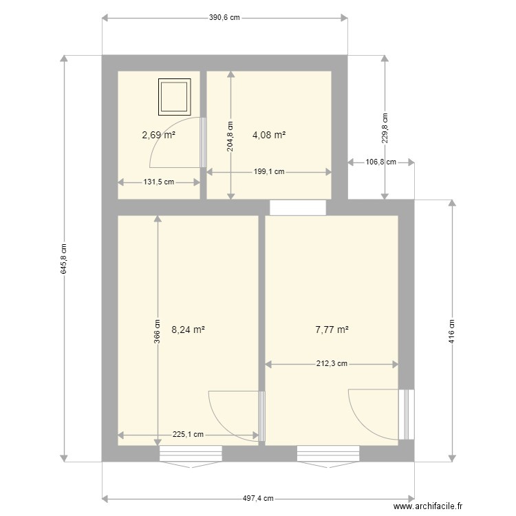 gauthey. Plan de 4 pièces et 23 m2