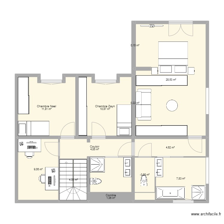 Epan etage 2. Plan de 12 pièces et 86 m2