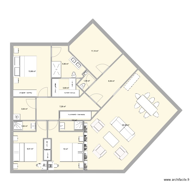 CVP PP av General de Gaulle v3. Plan de 14 pièces et 121 m2