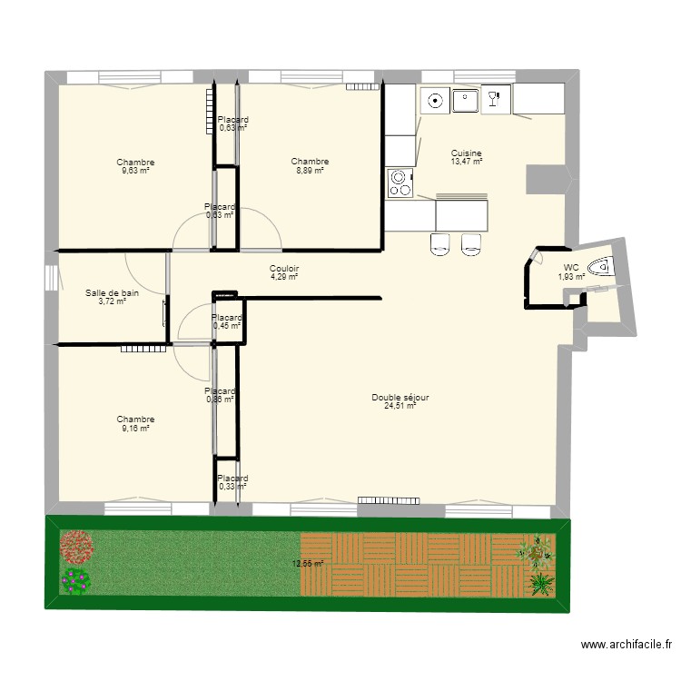 maison. Plan de 15 pièces et 91 m2