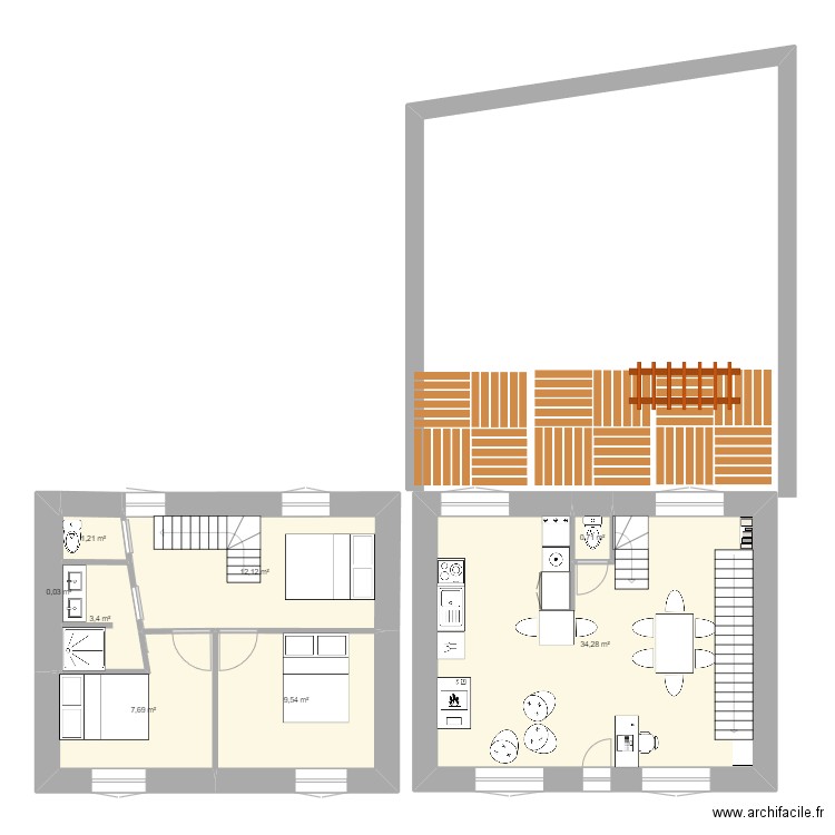 dun2. Plan de 8 pièces et 69 m2