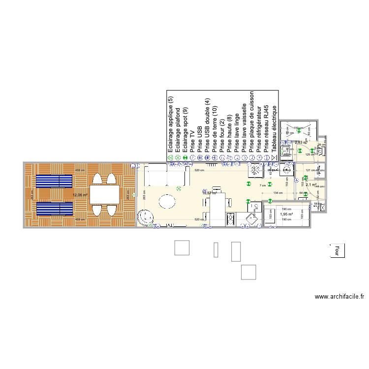 Studio Britania cabine. Plan de 5 pièces et 35 m2