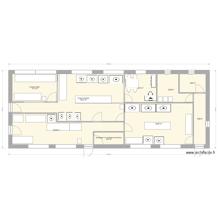 Projet cuisine MPE. Plan de 9 pièces et 125 m2