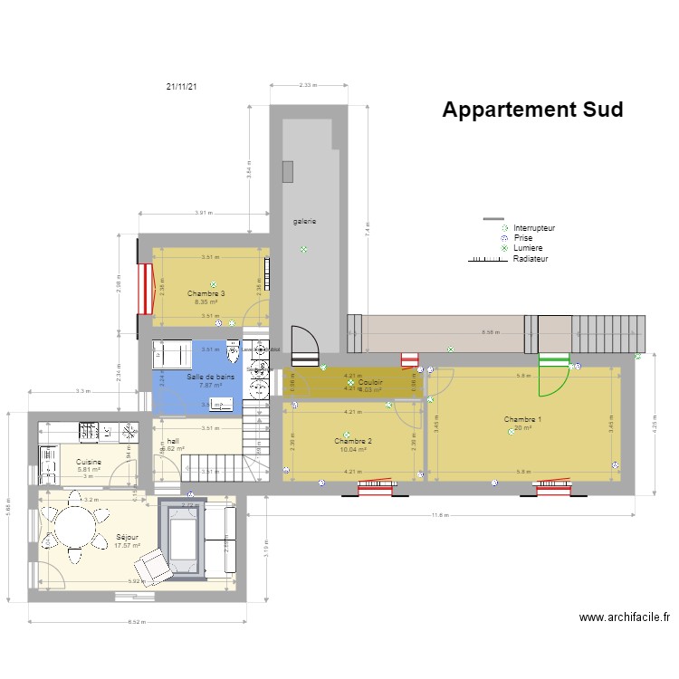 La  plaine   Appartement V2. Plan de 9 pièces et 92 m2
