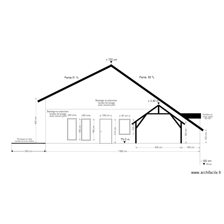 Façade nord est après travaux. Plan de 0 pièce et 0 m2