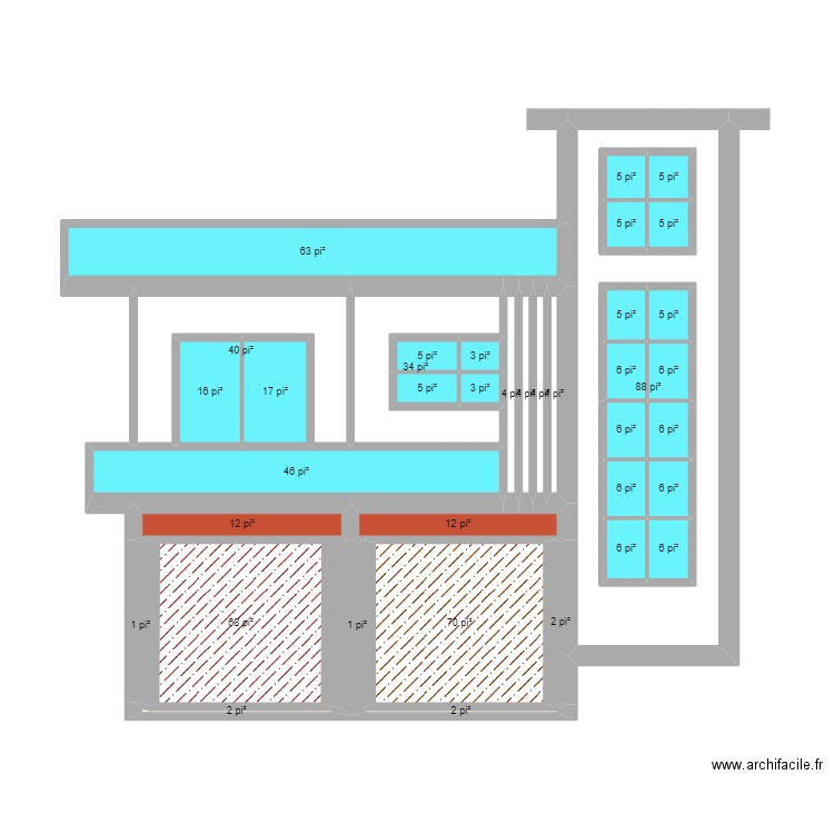 House2. Plan de 38 pièces et 64 m2