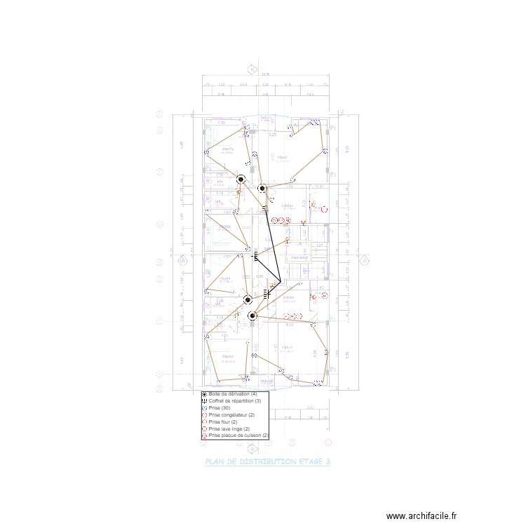 Alimentation de prises Etage 3. Plan de 0 pièce et 0 m2