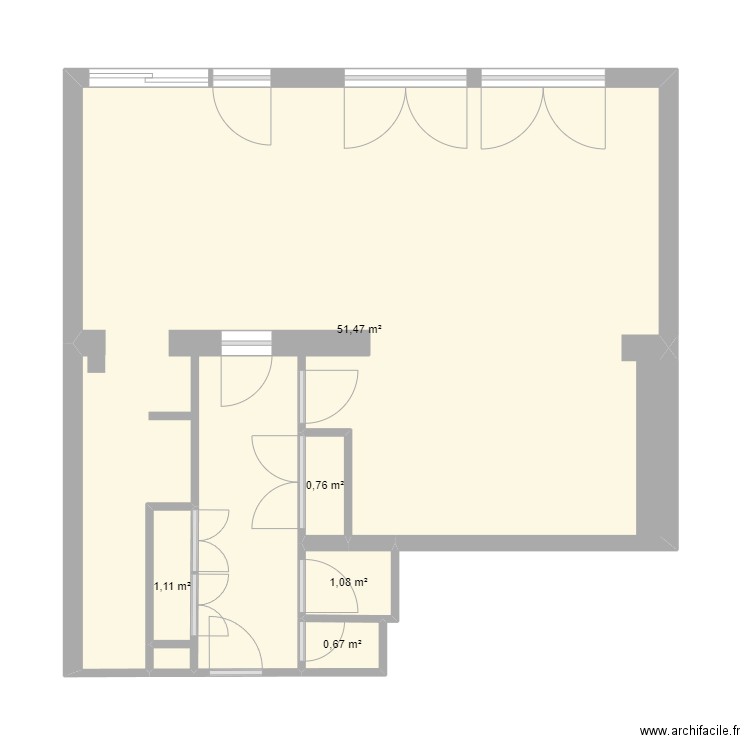 plan actuel. Plan de 5 pièces et 55 m2