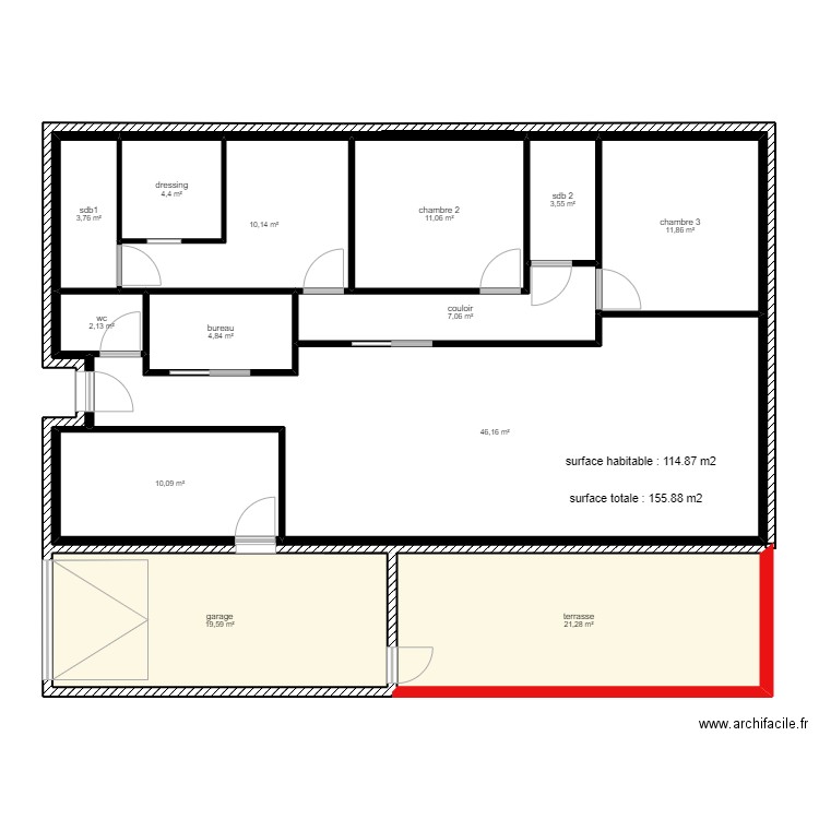 plan surface habitation. Plan de 13 pièces et 156 m2
