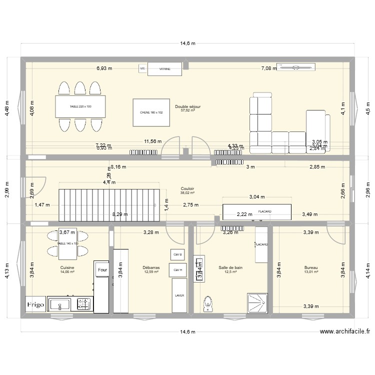 Martres RDC. Plan de 6 pièces et 148 m2
