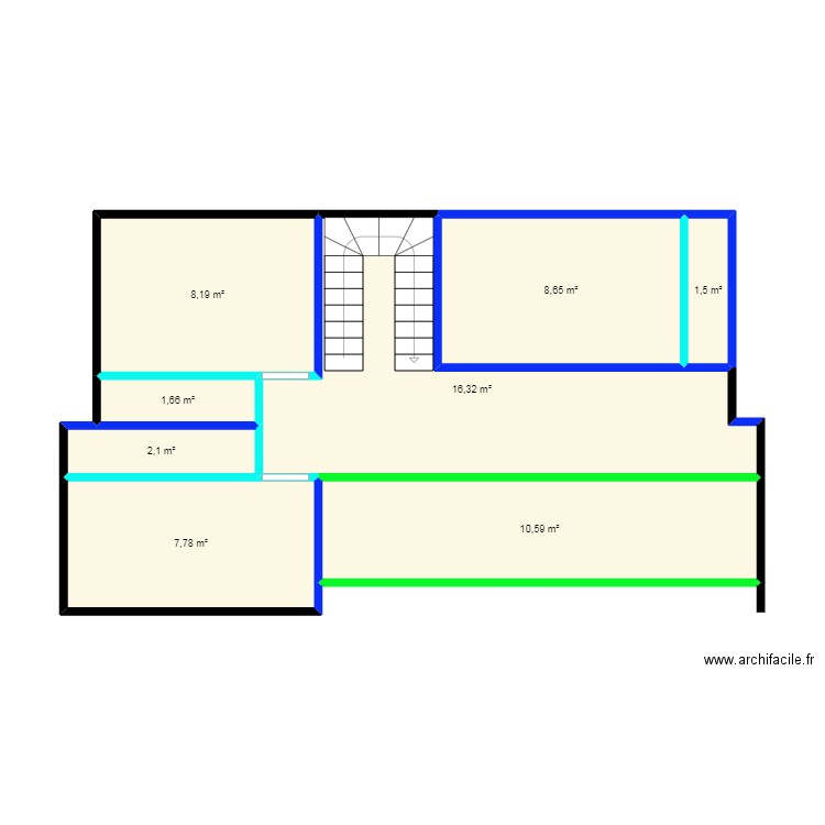 etage R1. Plan de 8 pièces et 57 m2