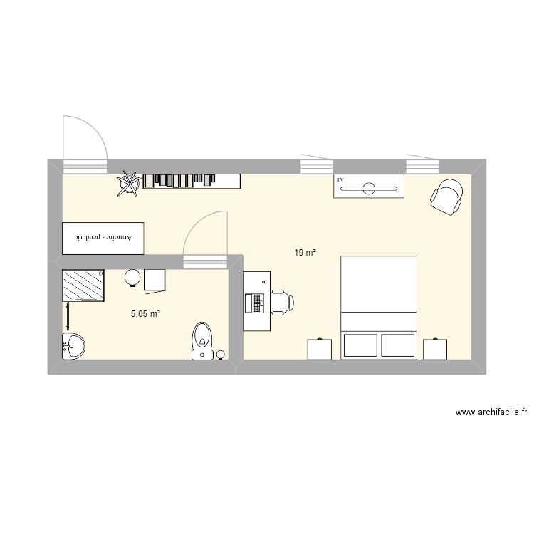 chambre hotel. Plan de 0 pièce et 0 m2