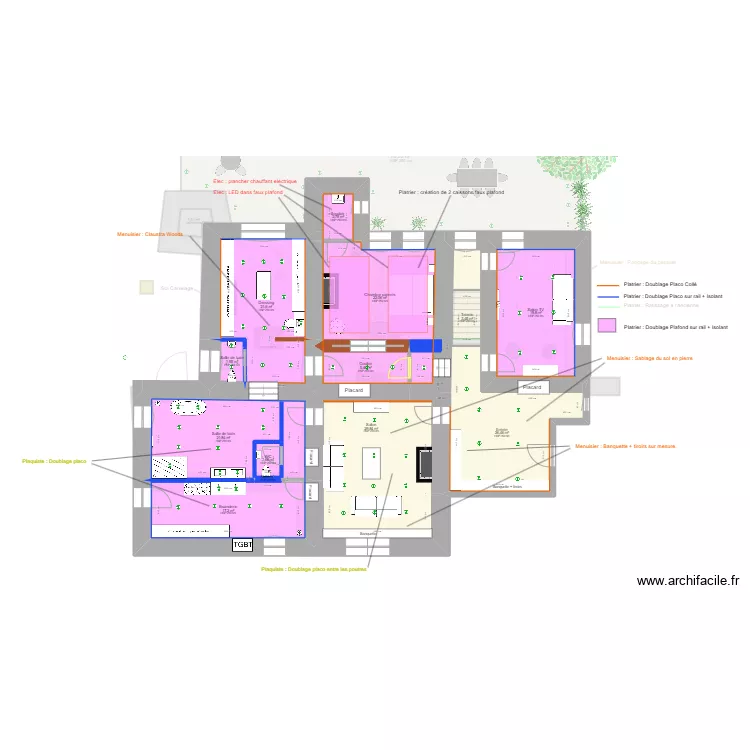 ALEX LANG ST MARCEL D&eacute;tails plaquiste. Plan de 