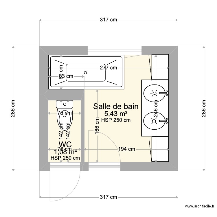 SALLE DE BAIN DE OLIVEIRA EXISTANT . Plan de 2 pièces et 7 m2