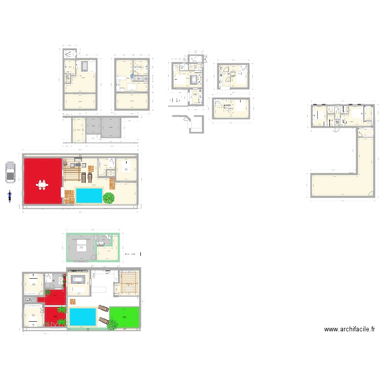 case avirons V1. Plan de 42 pièces et 593 m2