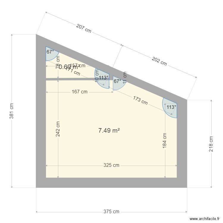 Coupe garage projet. Plan de 2 pièces et 8 m2