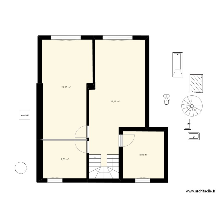 Etage 1 PLATEAU. Plan de 4 pièces et 66 m2