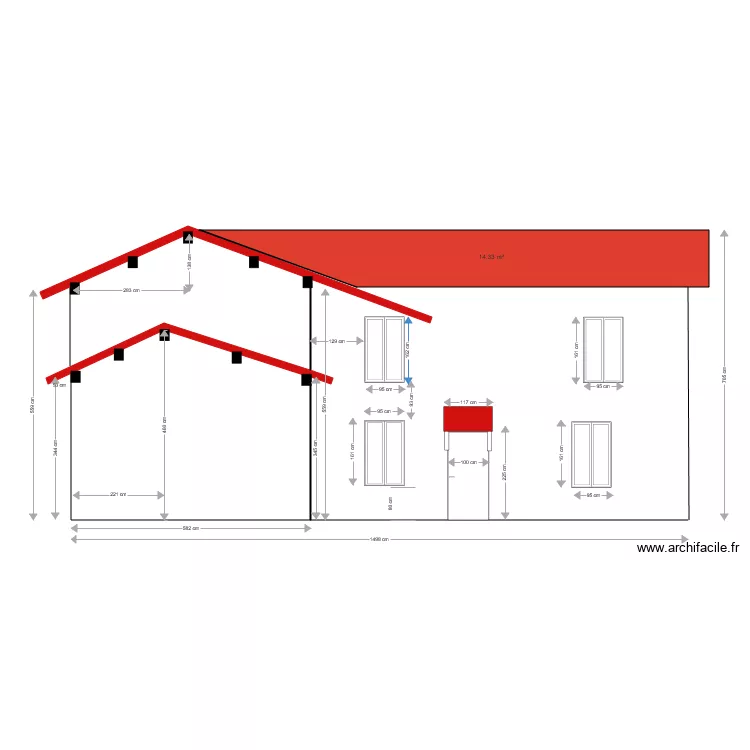 Vue de façade depuis point F BIS. Plan de Vue de façade depuis point F BIS. Plan de