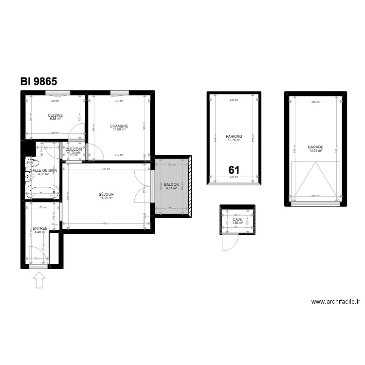 BI 9865. Plan de 12 pièces et 73 m2