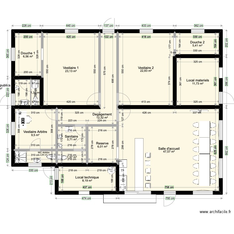 plan vestiaire foot asp. Plan de 15 pièces et 165 m2