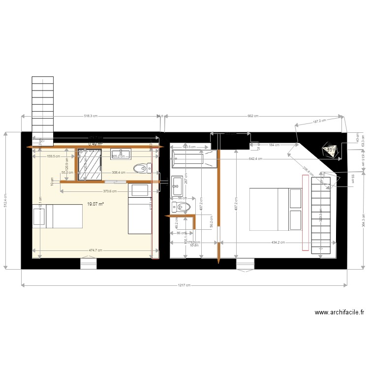 pauline 1c final. Plan de 3 pièces et 20 m2