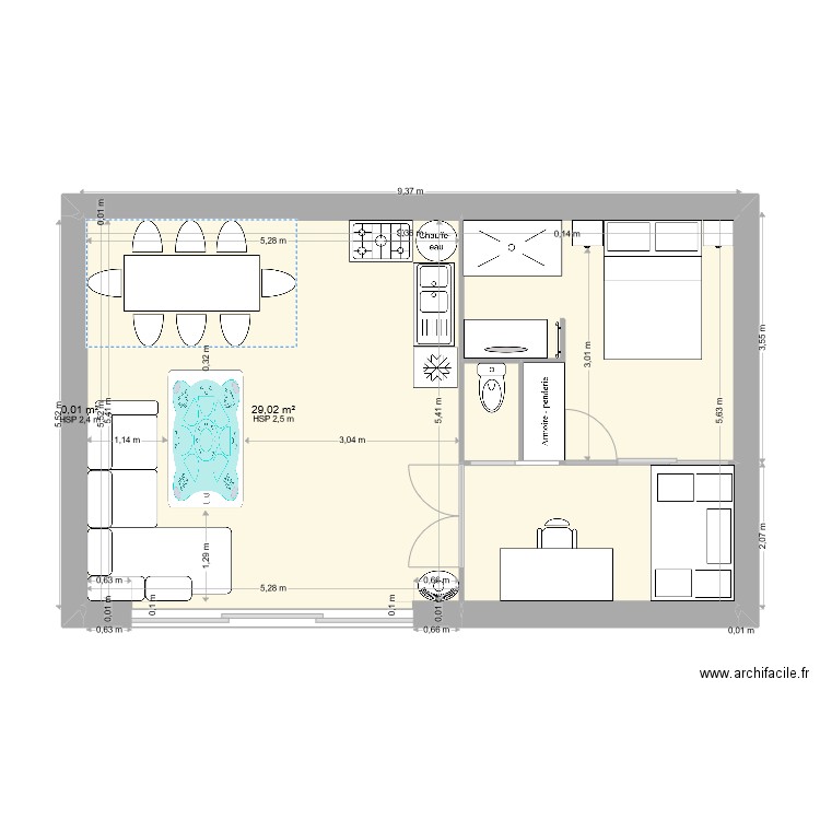 Plan VF. Plan de 7 pièces et 50 m2