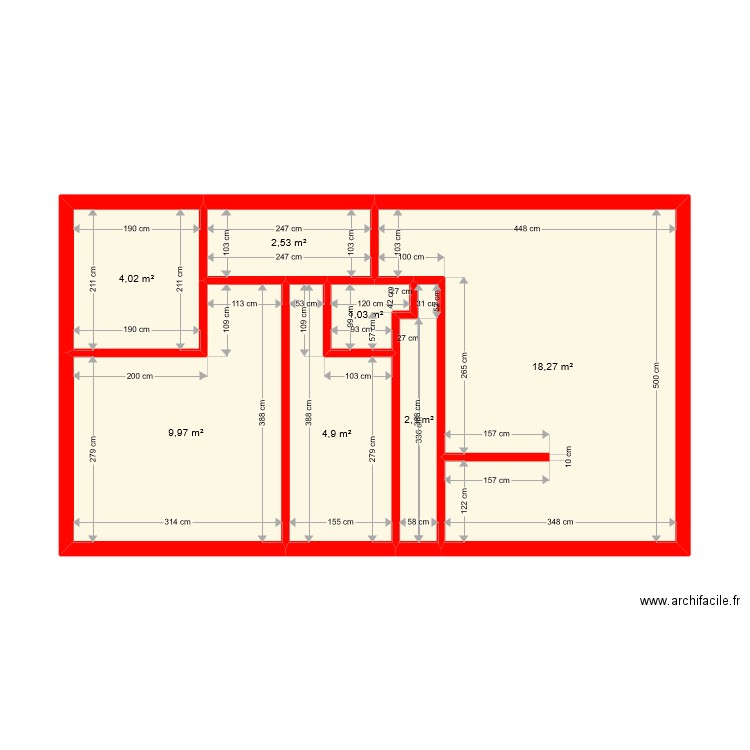 bi 9955 . Plan de 7 pièces et 43 m2