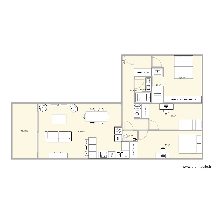 Santa Barbara 92m2 V1. Plan de 9 pièces et 102 m2