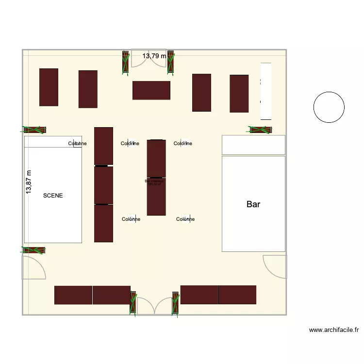 Bar d\'appoint. Plan de 1  et 191 m²