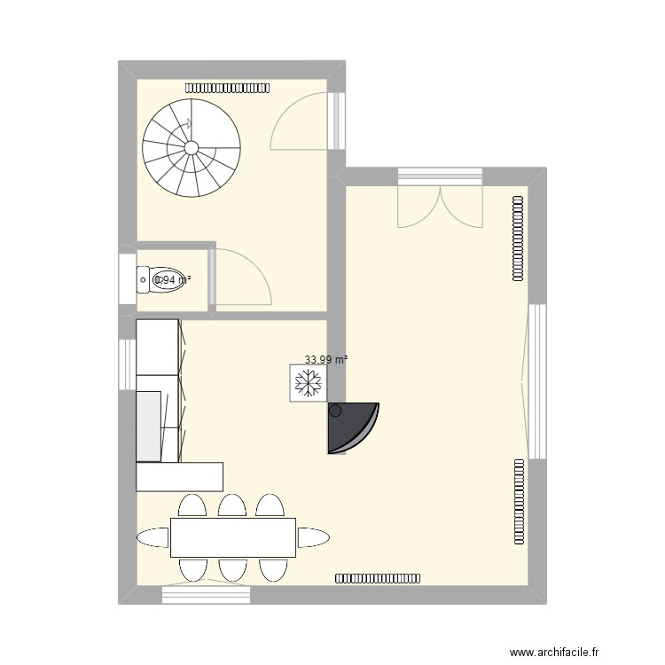 chalet. Plan de 2 pièces et 35 m2