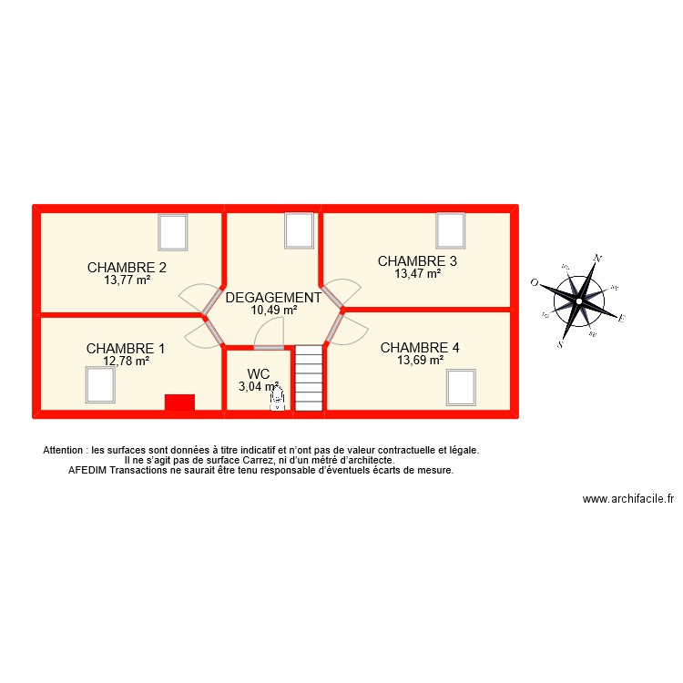 BI 9807 ETAGE . Plan de 7 pièces et 69 m2