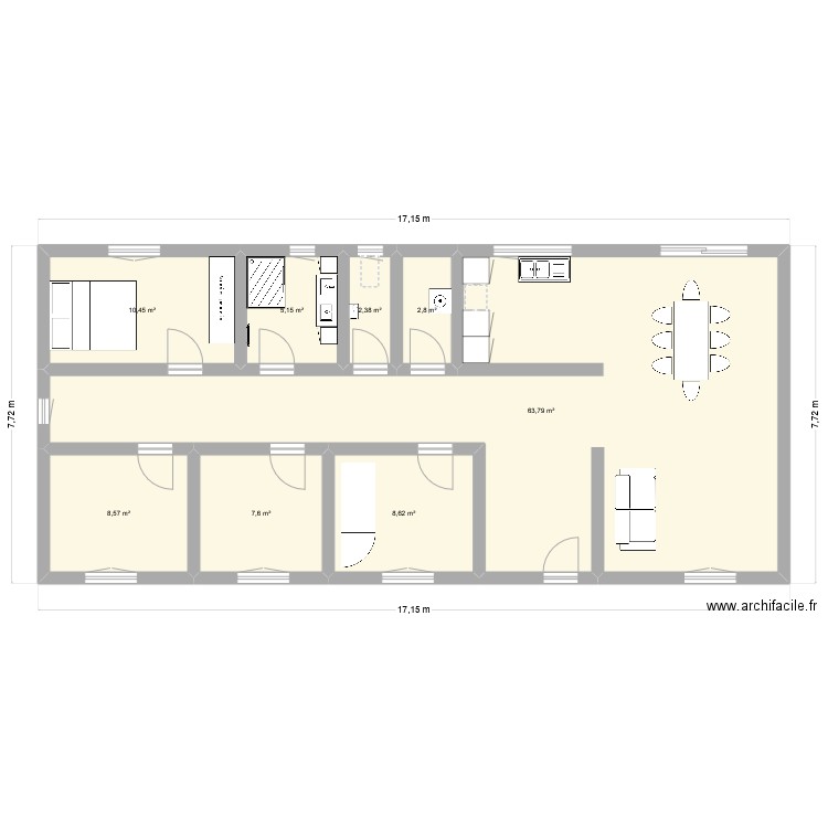 plain pied. Plan de 8 pièces et 109 m2