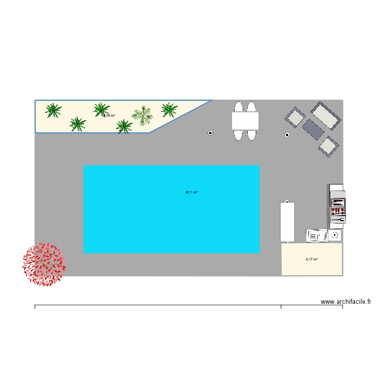 piscine . Plan de 3 pièces et 111 m2