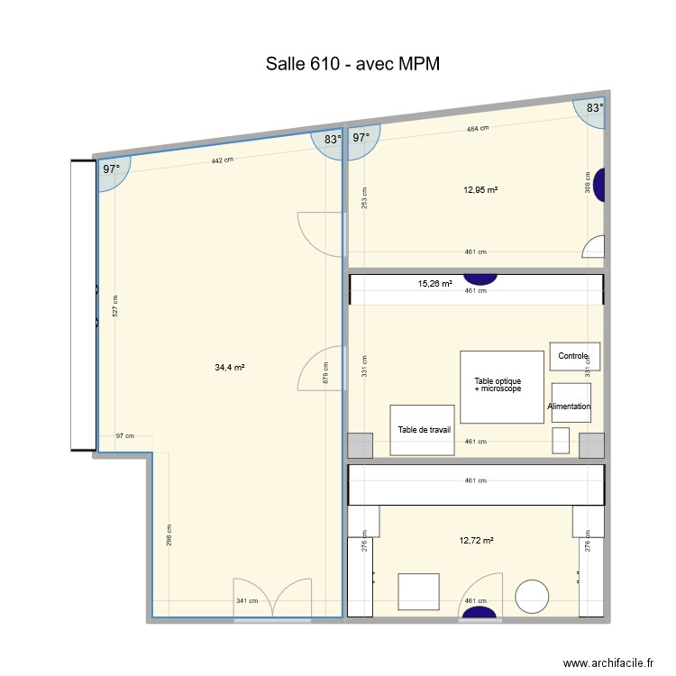 Salle 610.2 avec MPM. Plan de 4 pièces et 75 m2