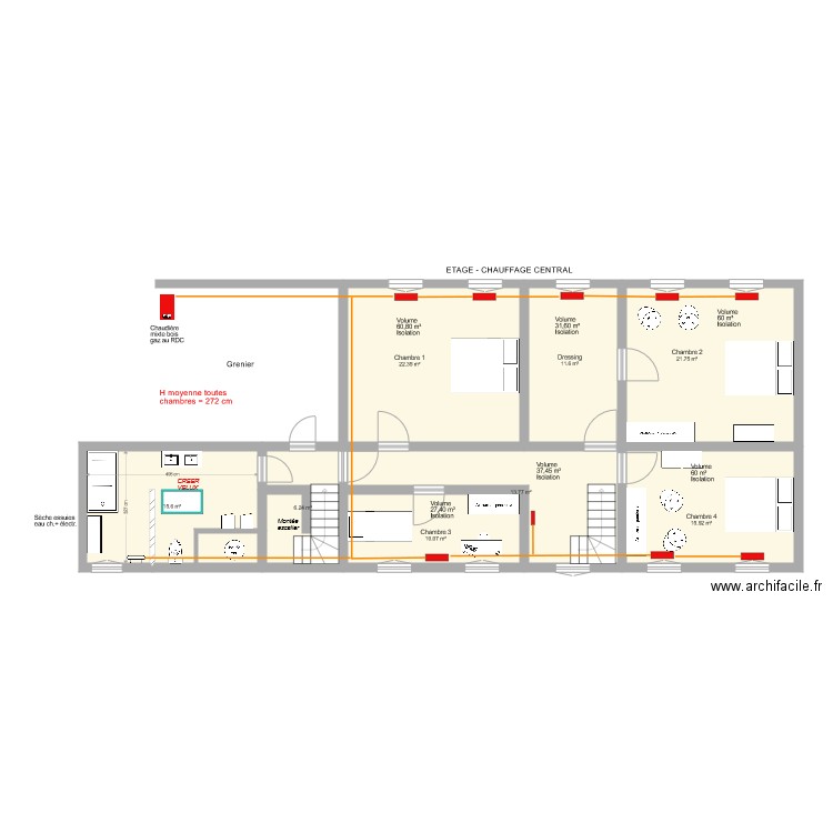 Lindageff étage Chauffage2 et SDB. Plan de 0 pièce et 0 m2