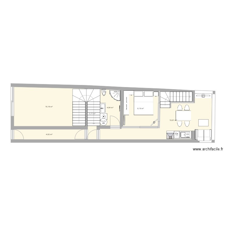 Lot commercial RDC v2. Plan de 6 pièces et 59 m2