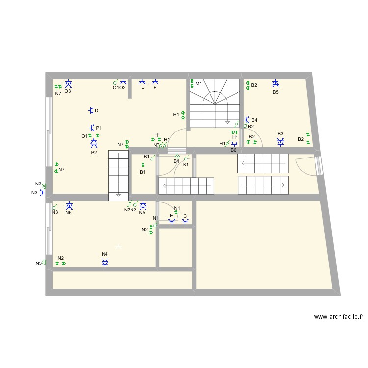 AP1 REZ DE CHAUSSEE. Plan de 9 pièces et 52 m2