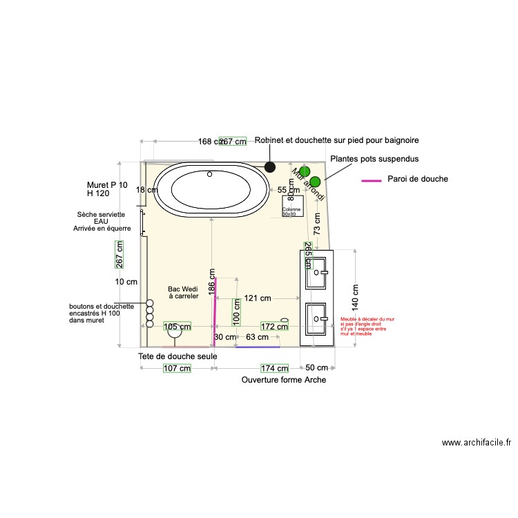 SDB Parentale Vue de dessus V5. Plan de 0 pièce et 0 m2