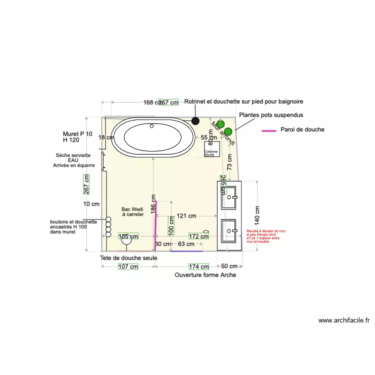 SDB Parentale Vue de dessus V5. Plan de 