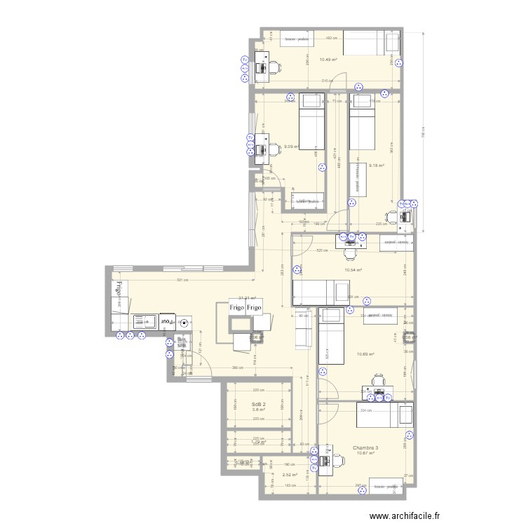 Evry 6 Avec Meubles et Electricité modifié cotations. Plan de 0 pièce et 0 m2