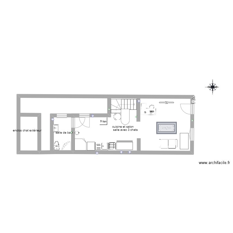 elevage permanent. Plan de 4 pièces et 23 m2