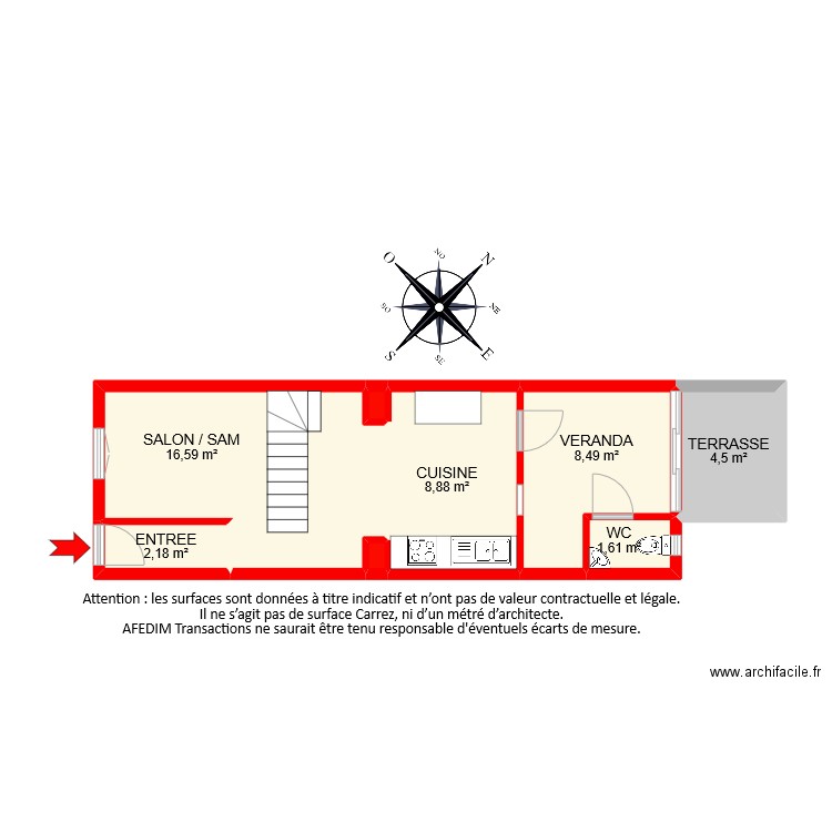 BI9423 RDC. Plan de 8 pièces et 43 m2