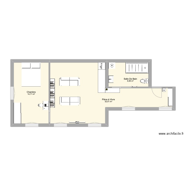 archives. Plan de 3 pièces et 53 m2