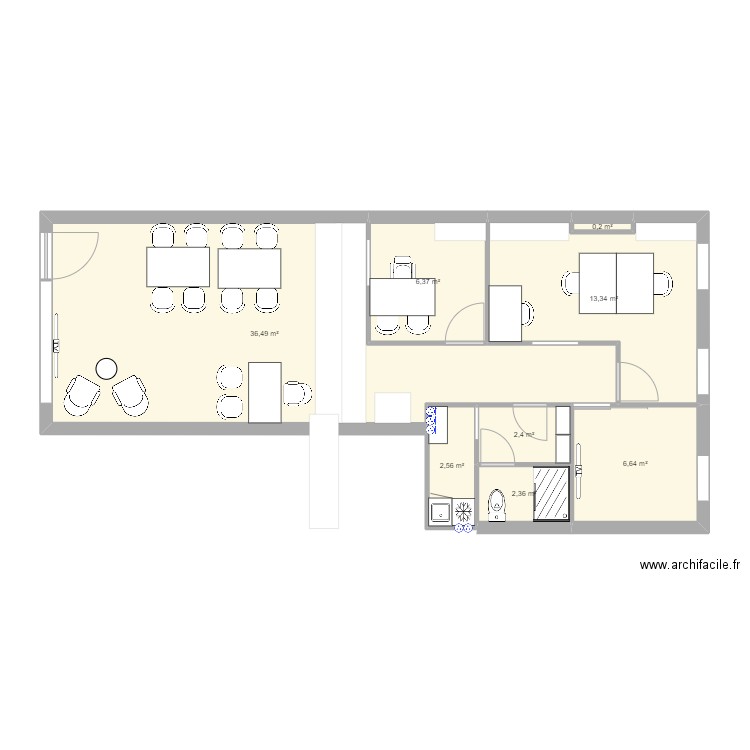 agence paradis. Plan de 8 pièces et 70 m2
