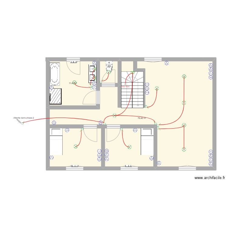 WALBERT 1ER. Plan de 2 pièces et 88 m2